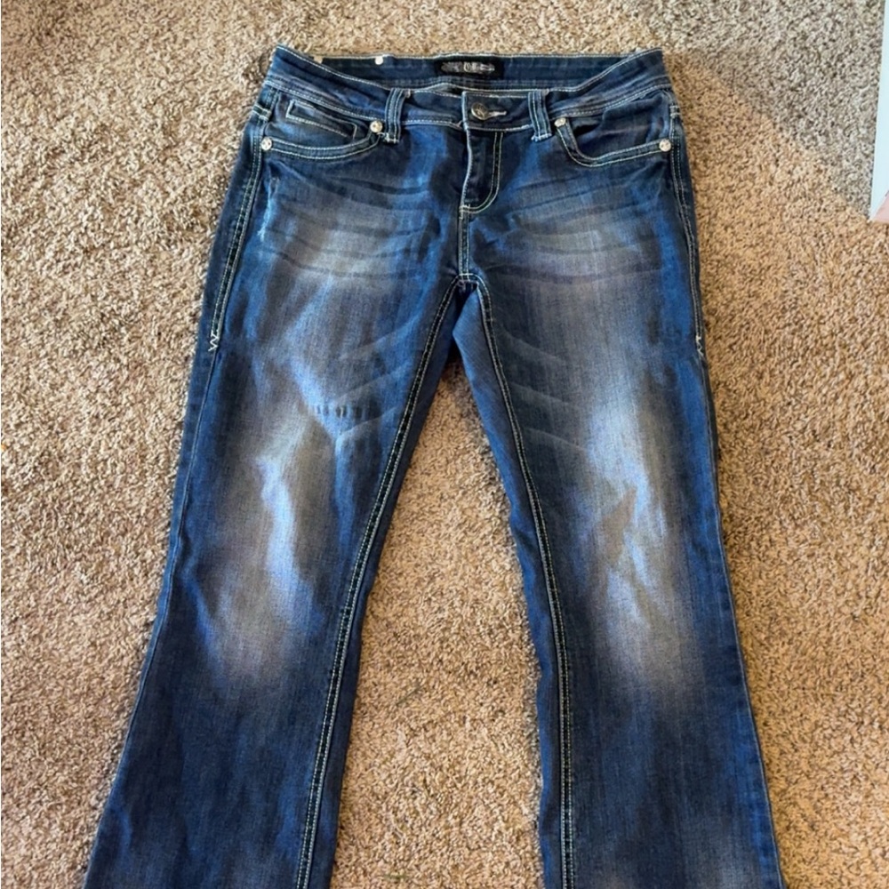 Cello denim embellished rhinestone dark Blue Boot Cut Jeans
